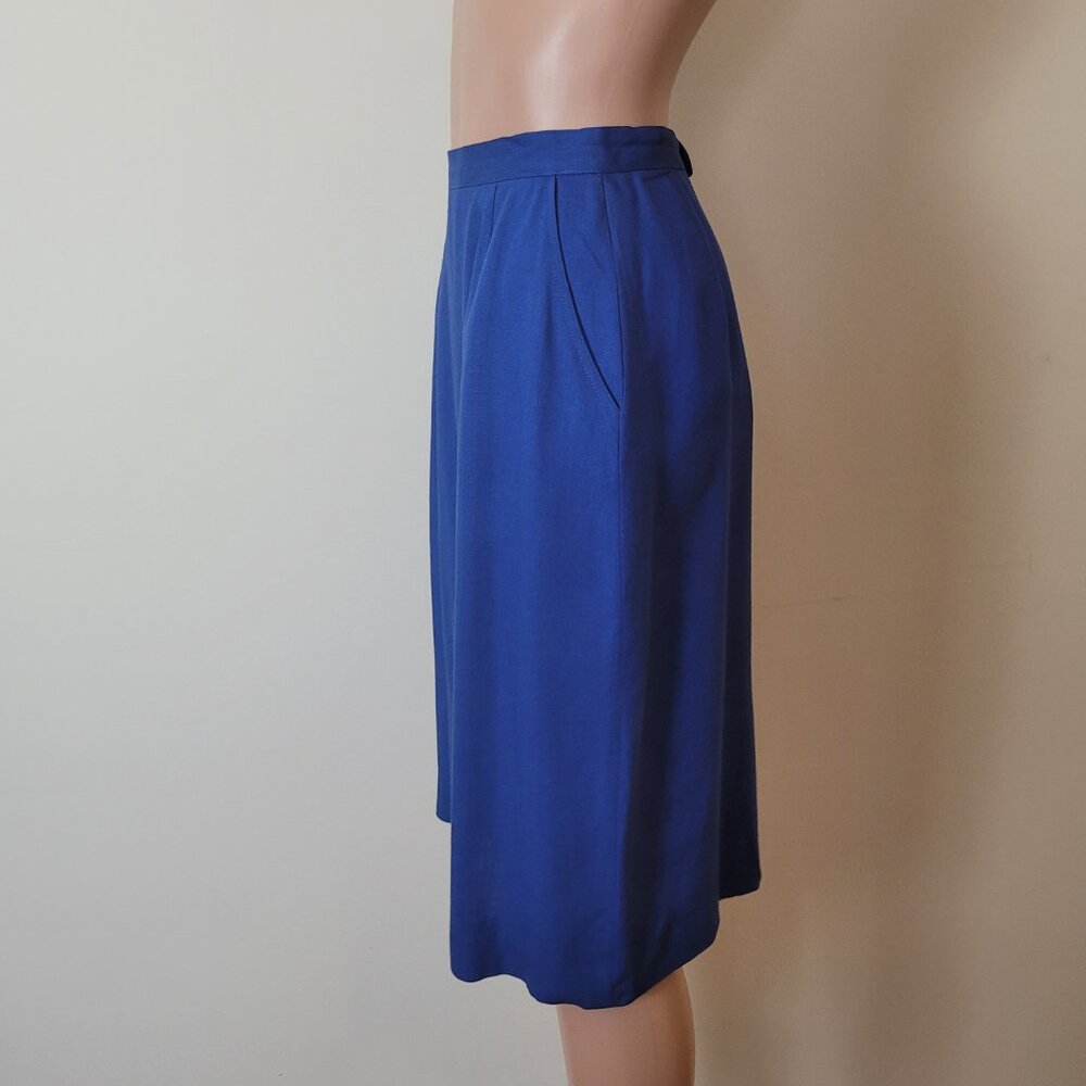 Vintage pencil Skirt Women's XS 24" bright blue 60s office Pinup academia cotton - Picture 6 of 16